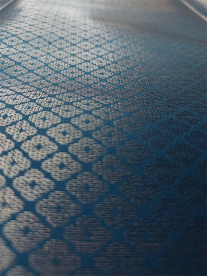 Ocean blue semi-silk saree with silver zari