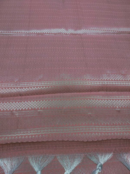 Pastel pink semi-silk saree with silver zari
