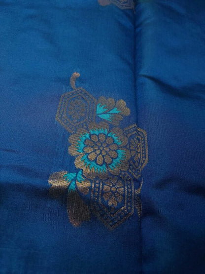 Blue Semi-Silk Saree with Peacock Blue Border