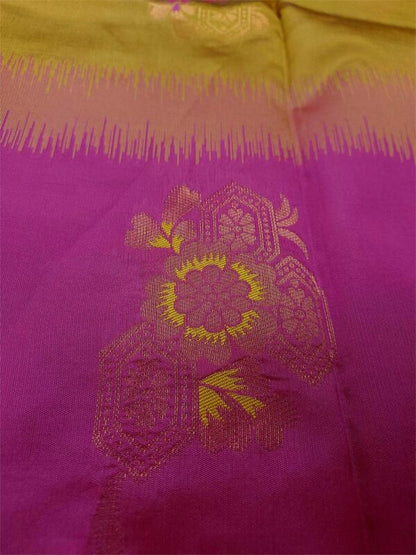 Yellow Color Semi-Silk Saree with Magenta Border