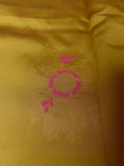 Yellow Color Semi-Silk Saree with Magenta Border