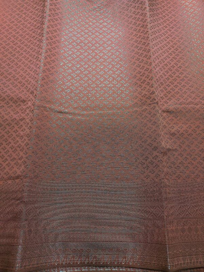 Copper brown semi-silk saree with silver zari