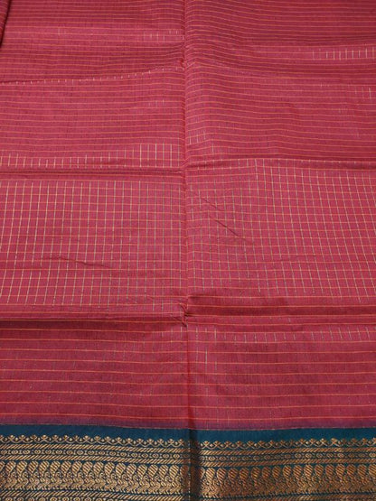 Red checked Kalyani cotton sarees with a green border