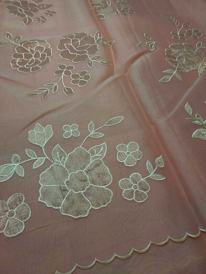 Peach Color Organza Saree with Tissue Appliqué Work