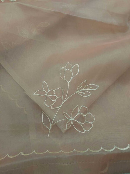 Peach Color Organza Saree with Tissue Appliqué Work