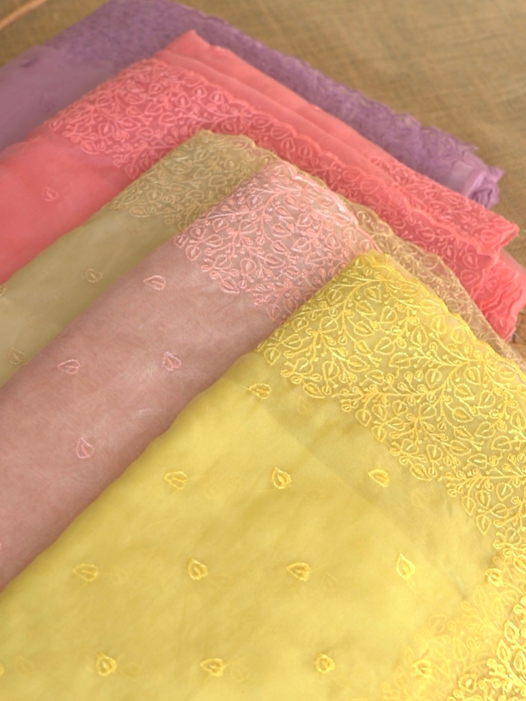 Yellow Organza Saree with Delicate Thread Embroidery