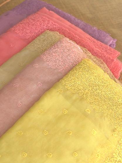 Yellow Organza Saree with Delicate Thread Embroidery