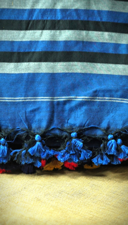 Blue, Black & Grey Khadi Cotton Saree