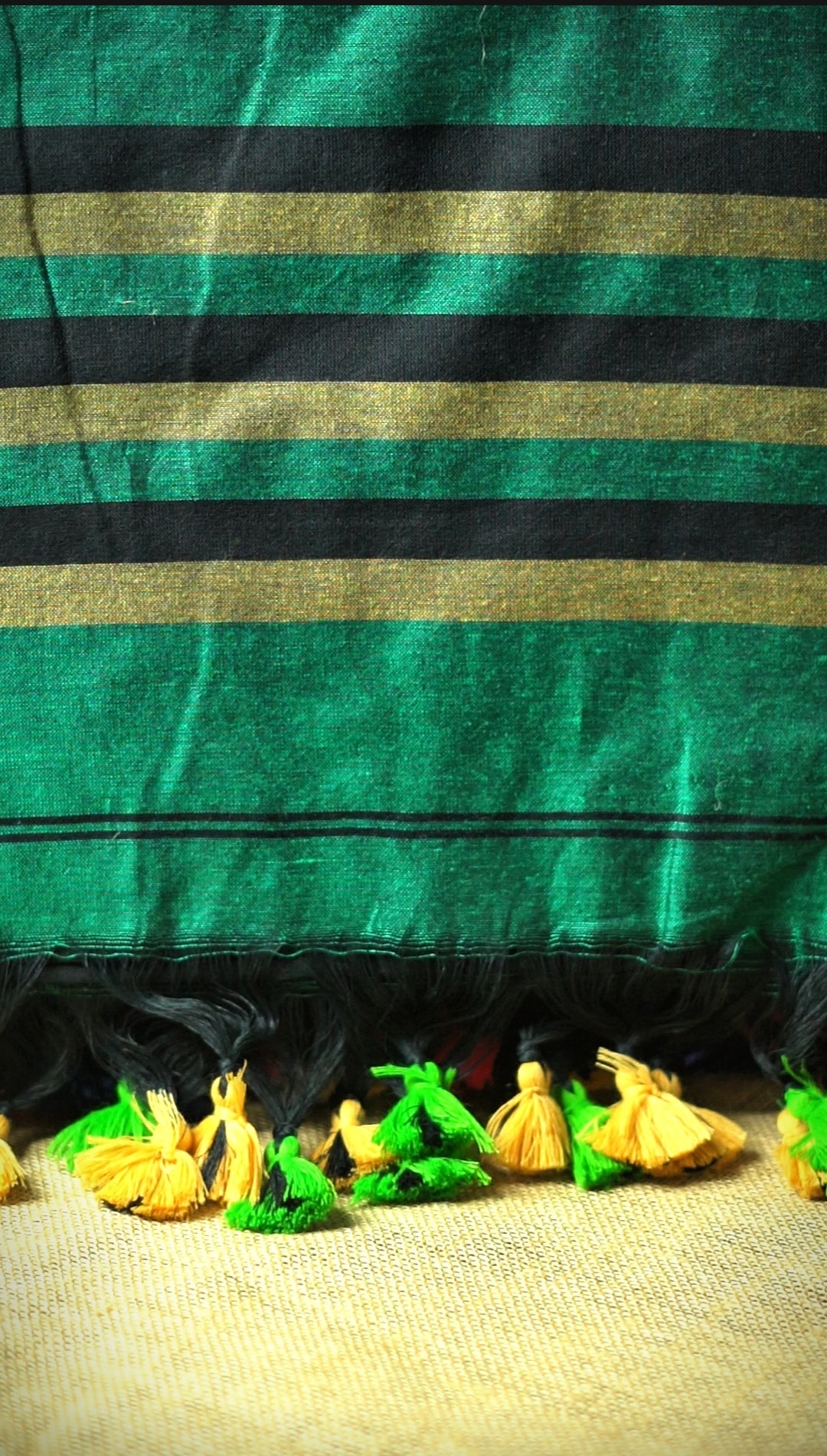 Green, Black & Yellow Khadi Cotton Saree