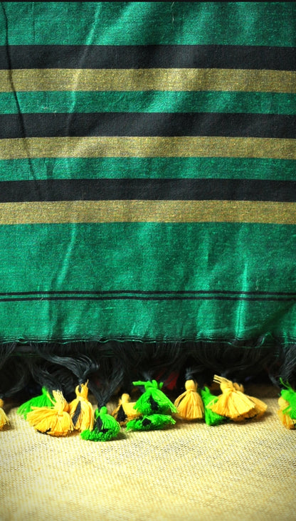 Green, Black & Yellow Khadi Cotton Saree
