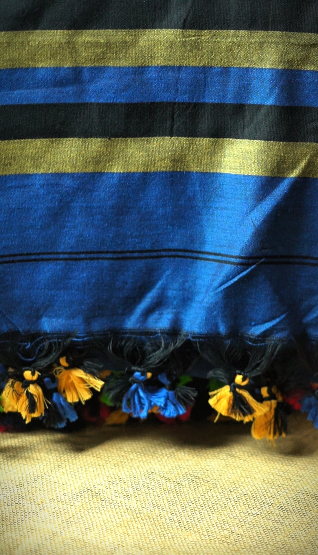 Blue, Black & Yellow Khadi Cotton Saree