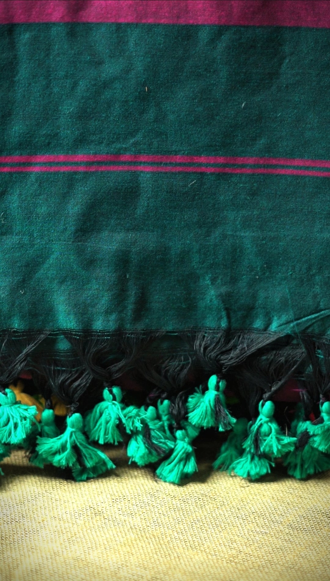 Deep Green, Magenta & Bronze Khadi Cotton Saree