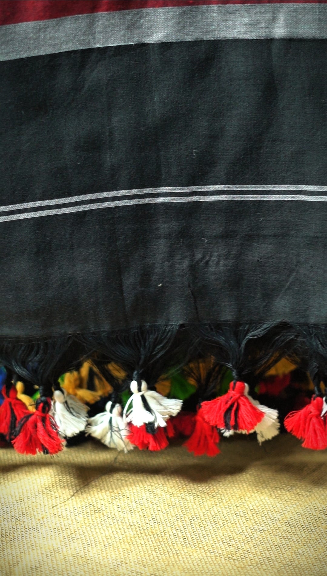 Black, Maroon & Grey Khadi Cotton Saree