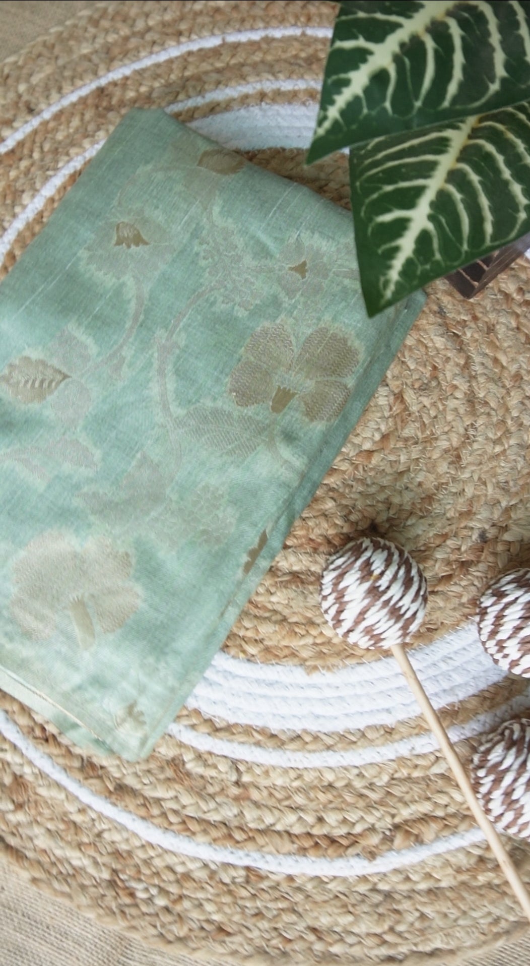 Premium Tussar Silk Pastel Green Saree with Golden Zari